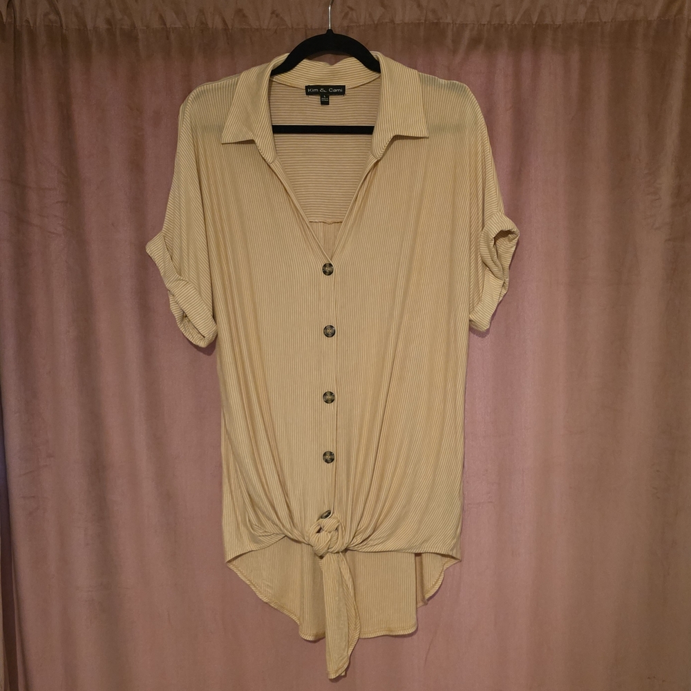 Golden Yellow Striped Button-Up Women’s Top
